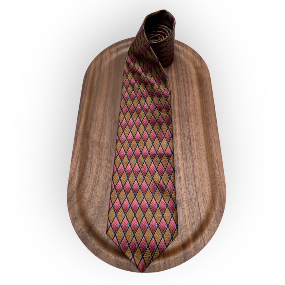 🇨🇦Protocol Silk Tie Patterned Multicolour Diamond Red Blue Gold Classic